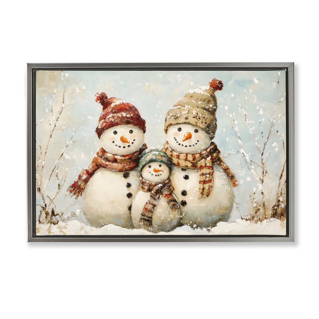 Stupell Industries Snowman Family Of Three Floating Frame, design by Petal Prints Design